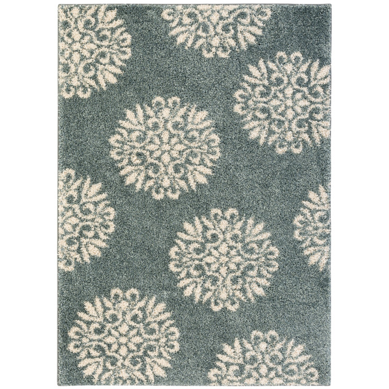 The Twillery Co. Flemington Ornamental Slate Blue/Cream Area Rug